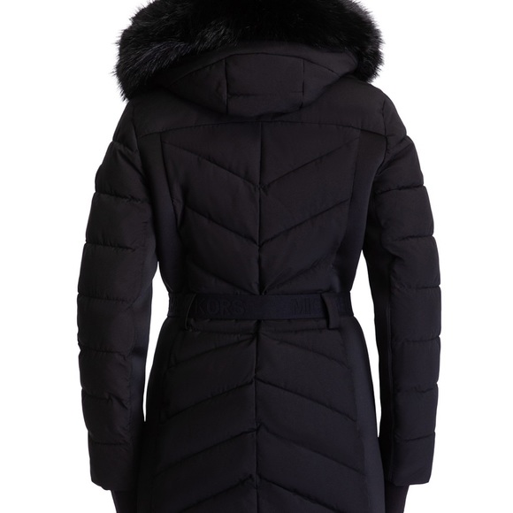 Micheal Kors Women's Belted Faux-Fur-Trim Hooded Puffer Coat - Picture 2 of 3